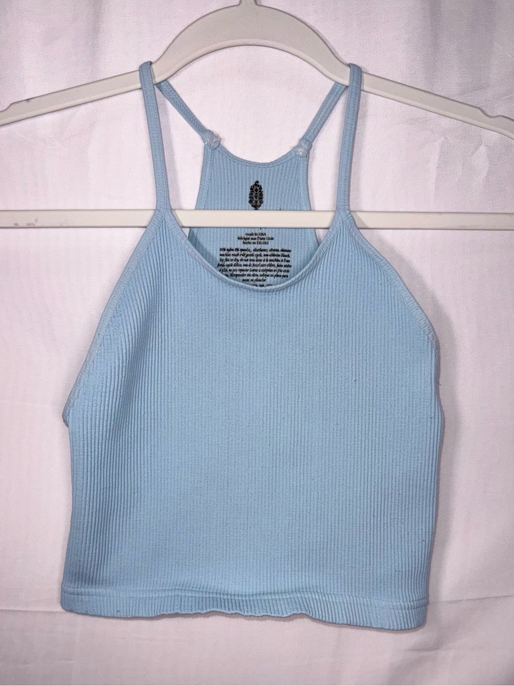 Free People Movement Women Sky Blue Ribbed Crop Tank Tank Size Small